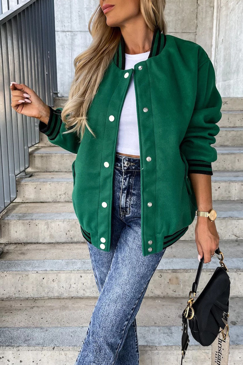 Classic Pocket Contrast Baseball Wool Jacket