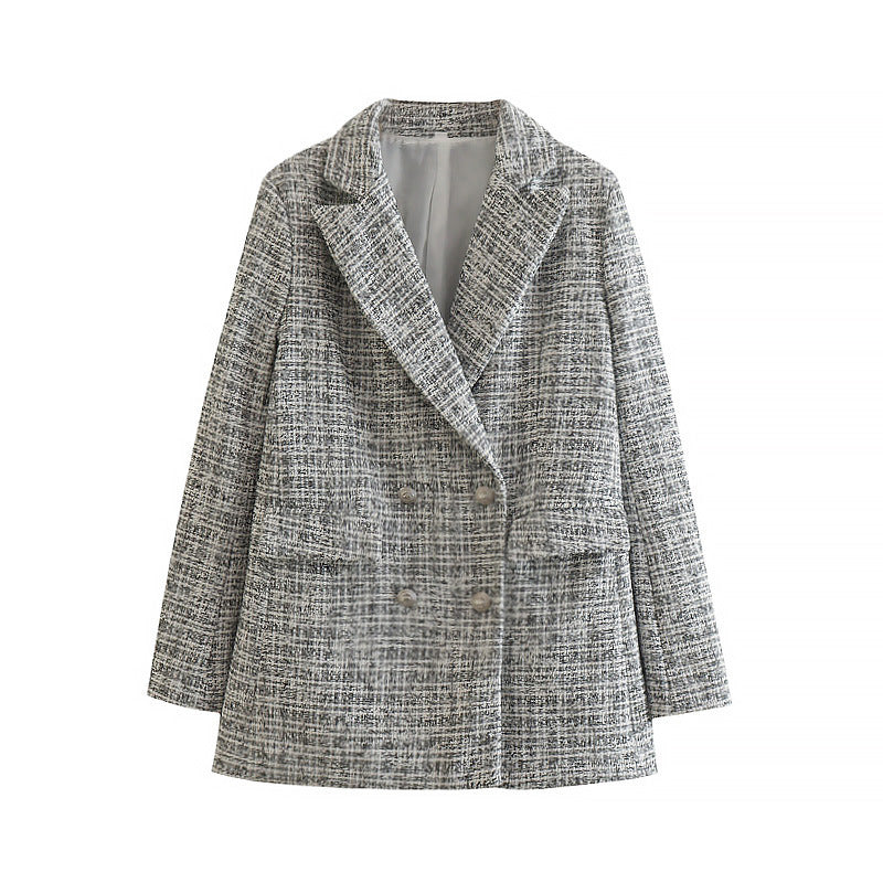 Vintage Double Breasted Tweed Blazer Coat for Timeless Style