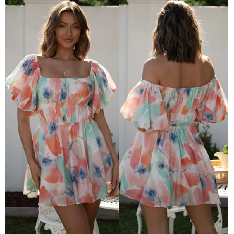 Swingy Rainbow Tie Dye Puff Sleeve Smocked Mini Sundress - Multicolor  Fashionpara