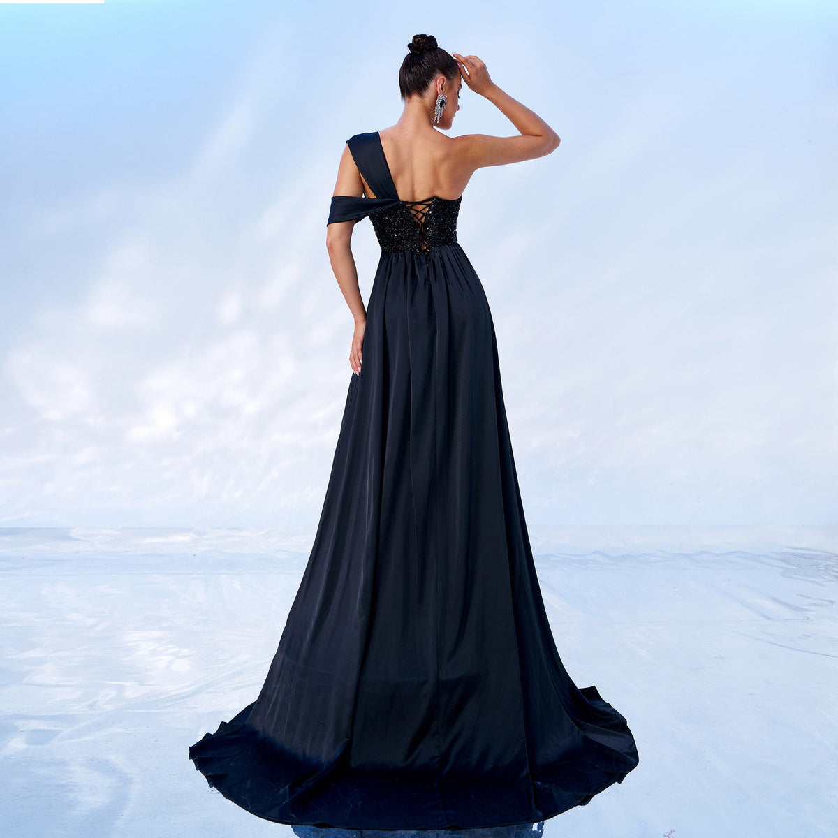 Beaded Sweetheart Corset Bodice High Split A-Line Evening Gown - View 5