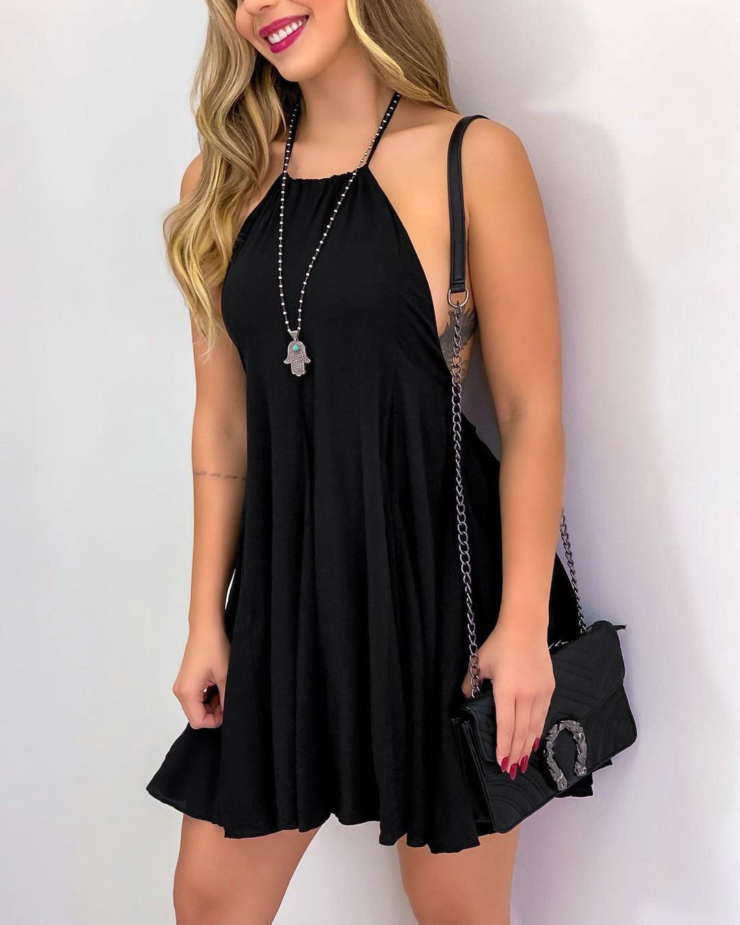 Halter Neck Sleeveless Swing Mini Dress