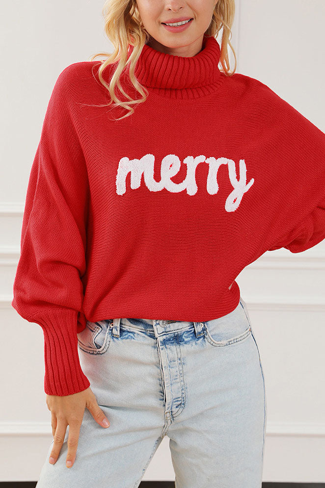 Merry Holiday Bat Sleeve Turtleneck Sweater for Cozy Comfort