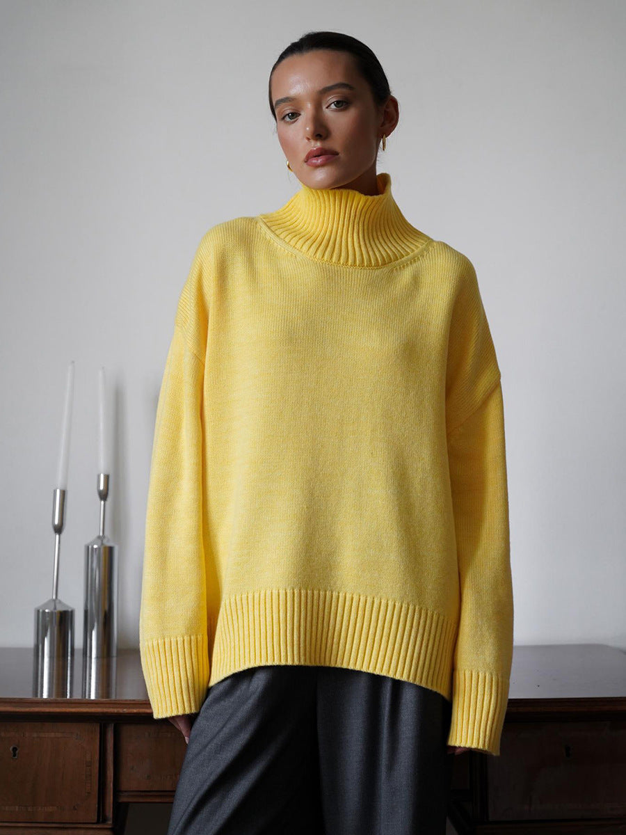 Cozy Solid Color Turtleneck Knitted Pullover Sweater