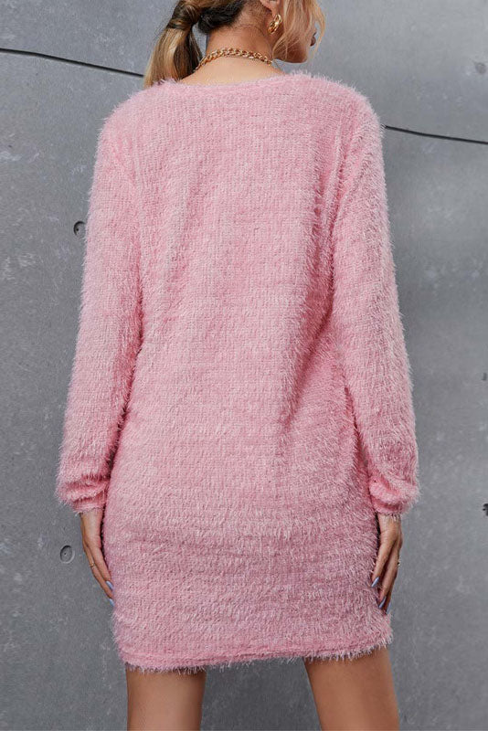 ShoptheCIC Soft Pink Plush Sweater Dress for Effortless Style