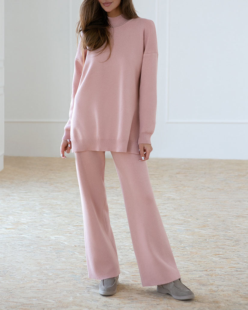 Chic Solid Color Knitted Turtleneck Sweater Set for Fall