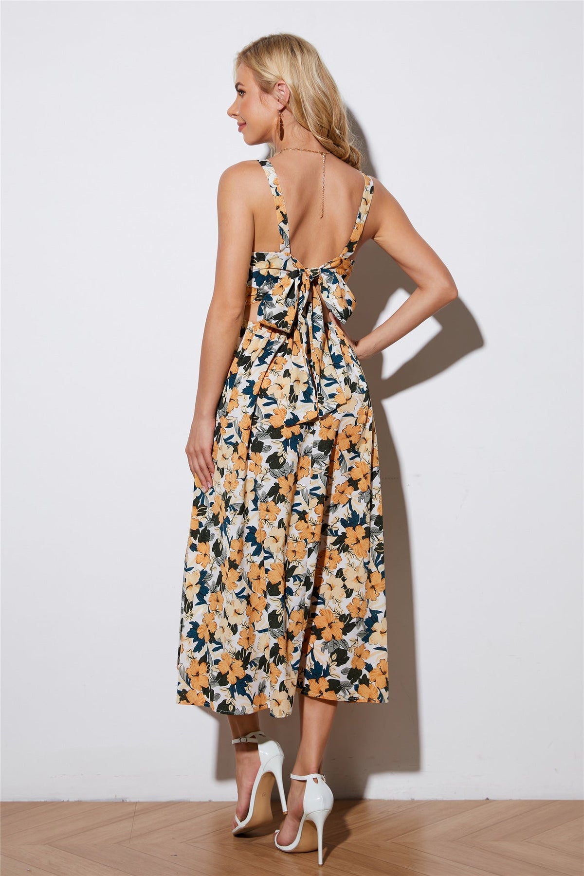 Floral Print Square Neck Fit & Flare Midi Dress