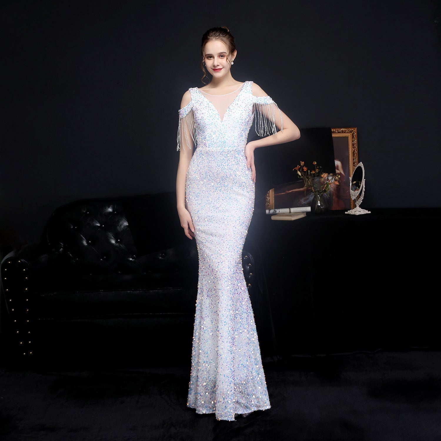 Emery sequined fringed fishtail dress - Fashionpara
