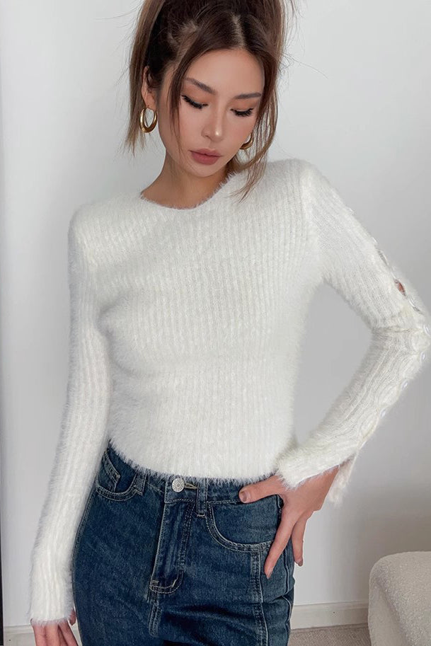 Buttoned Side Crew Neck Sweater for Effortless Style