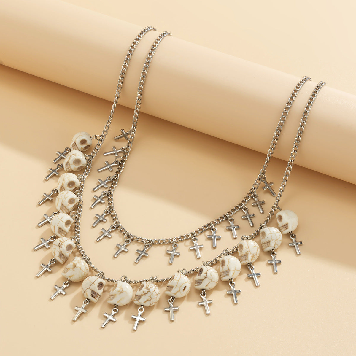 Halloween Cross Tassel Skull Fashion Punk Exaggerated Layered Necklace White