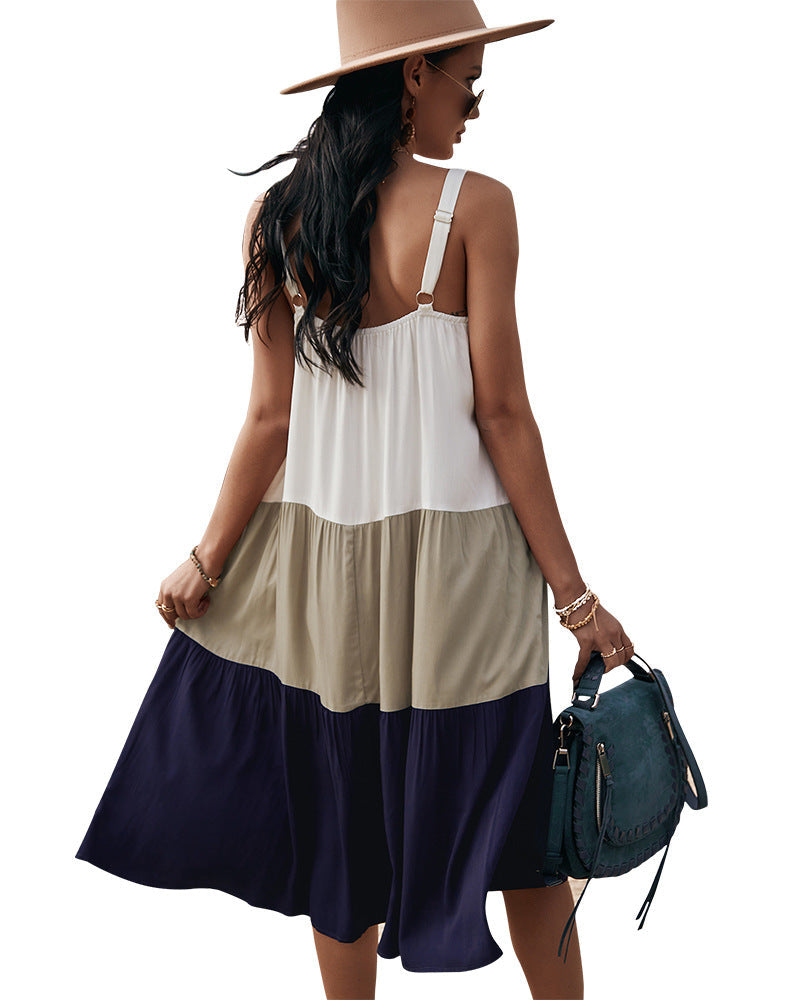 Rexy Cotton Colorblock Tiered Midi Dress