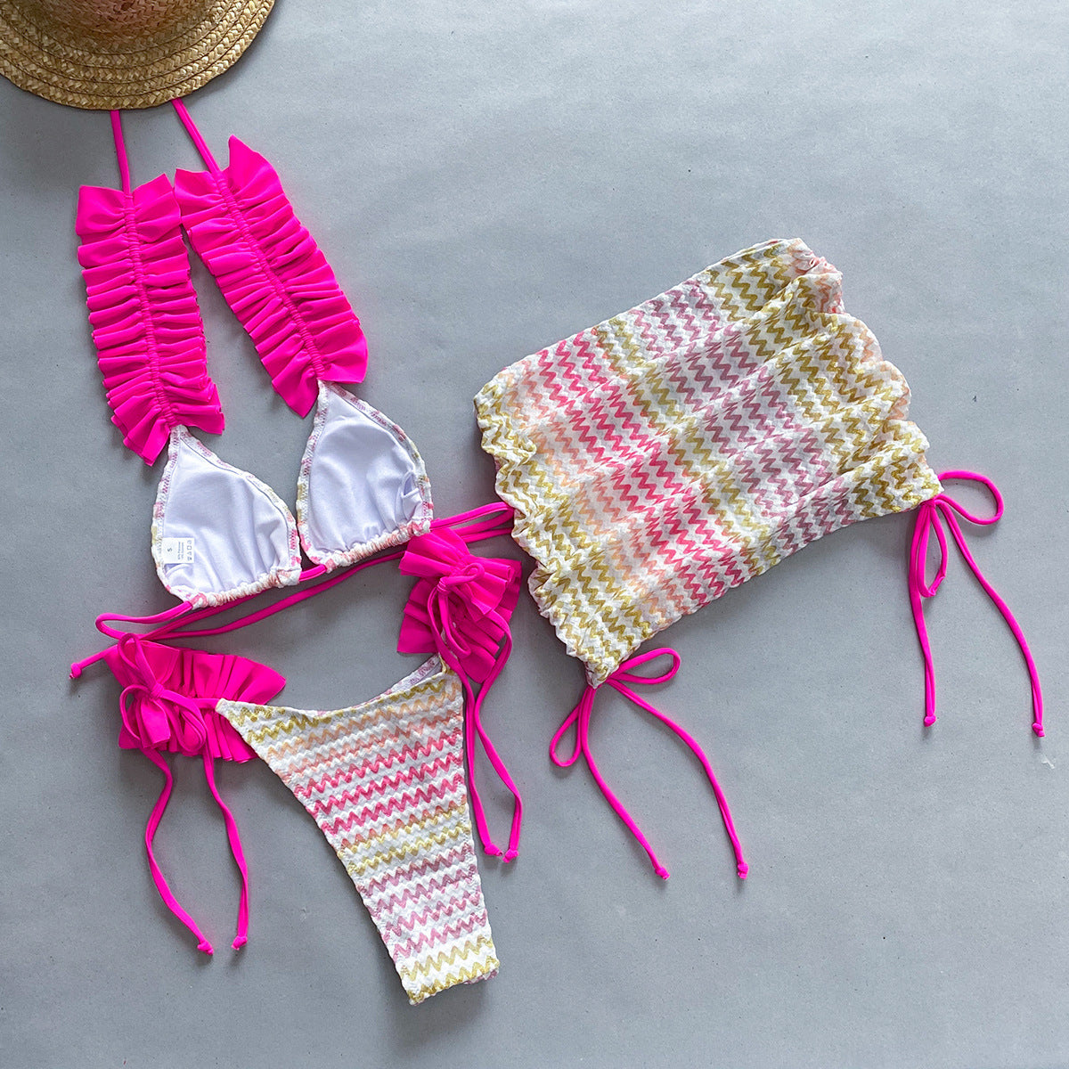 Three Piece Set Bikini Bikini Pleated Side Split Women Swimsuit - Fashionpara