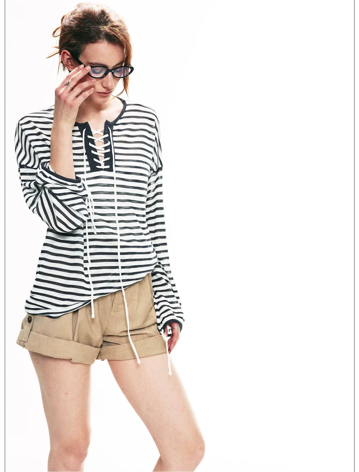Nautical Lace-Up Striped Top