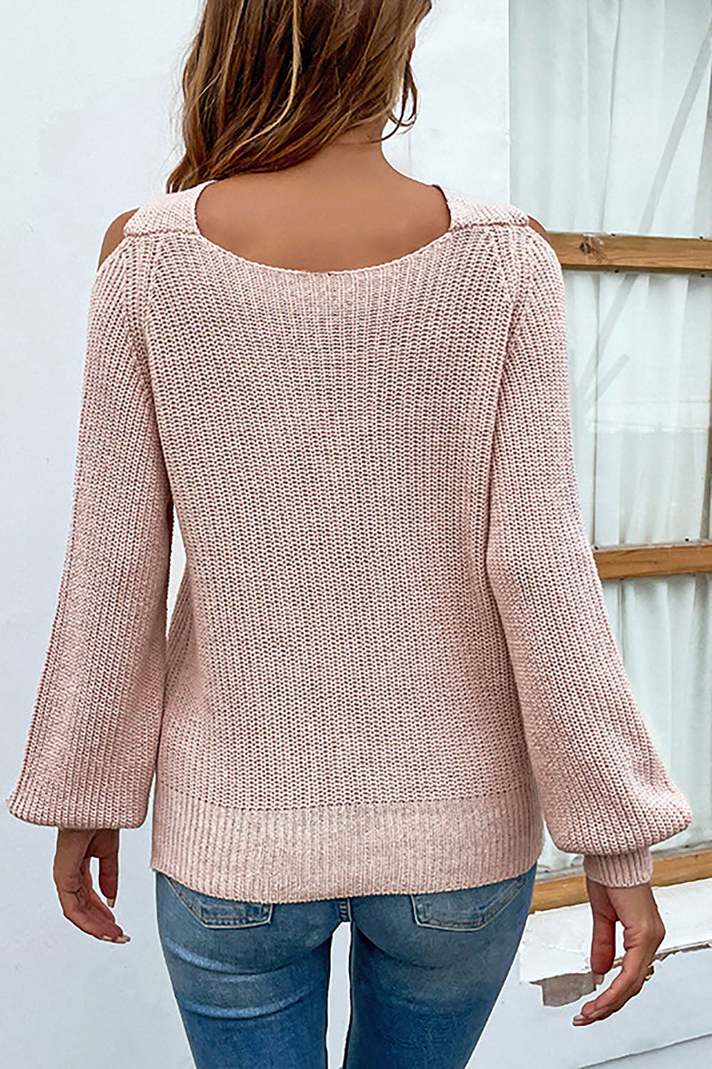 ShoptheCIC Off-Shoulder Knit Sweater with Balloon Sleeves