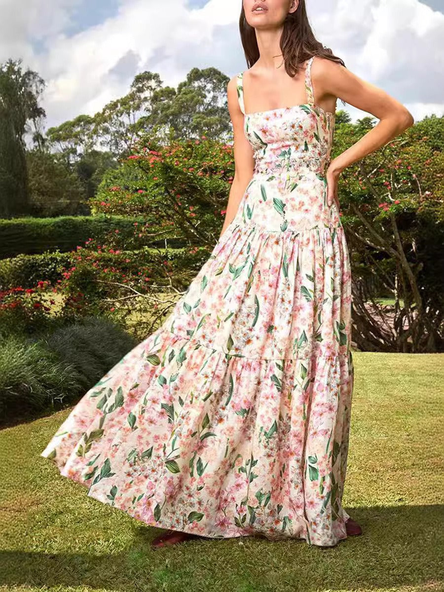A-Line Floral Spaghetti Strap Midi Dress