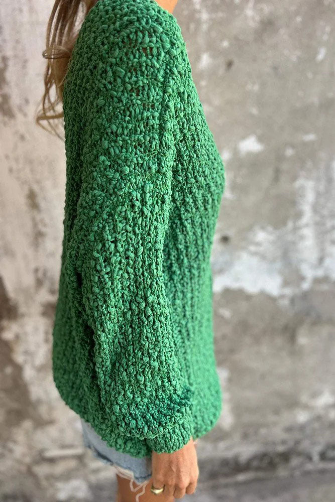 Chunky Knitted V-Neck Long-Sleeved Cozy Sweater