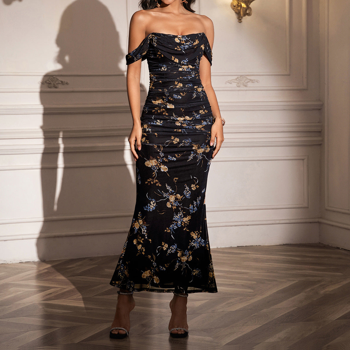 Off Shoulder Ruched Bodycon Mermaid Maxi Dress 18
