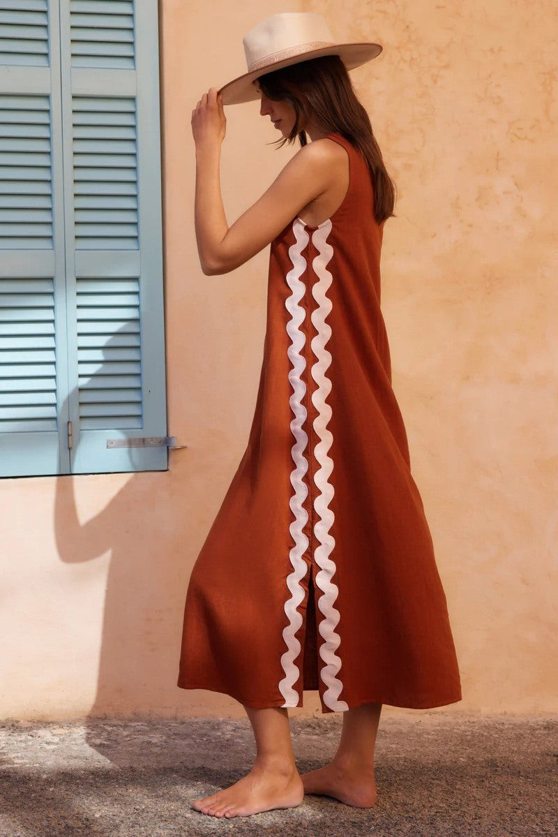 Scalloped Side Trim Sleeveless A-Line Shift Midi Dress - View 3