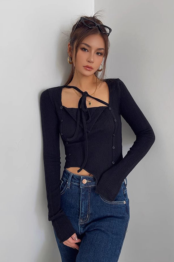 Asymmetrical Hem Rib-Knit Sweater Top for Effortless Style