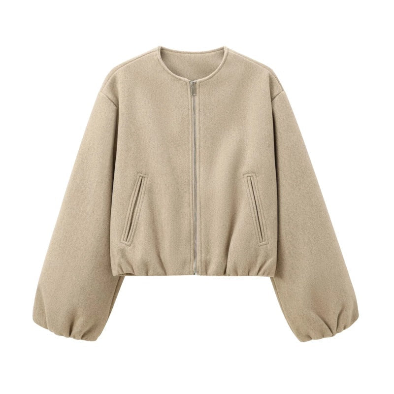 Zip Front Balloon Sleeve Cropped Bomber Jacket 5