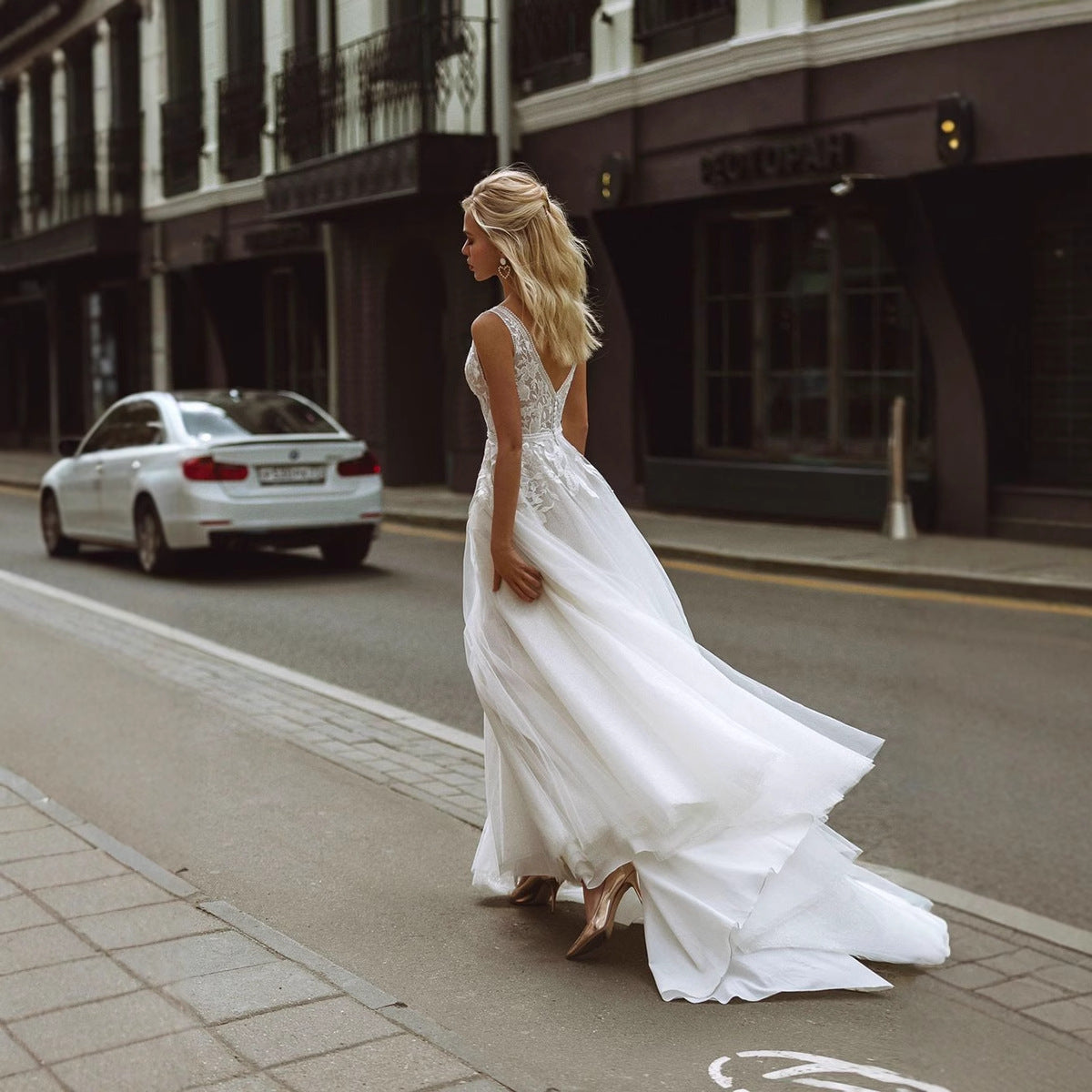 Strapless Bowknot Satin Wedding Dress