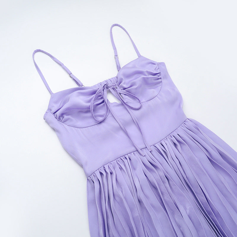 Sweetheart Tie-Front Pleated A-Line Midi Dress 9