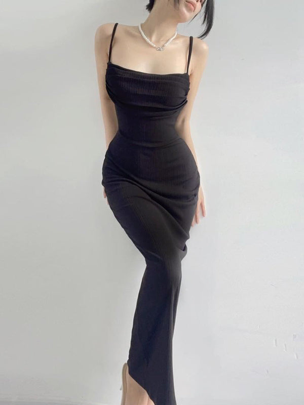 Ribbed Cowl Neck Spaghetti Strap Bodycon Maxi Dress 6