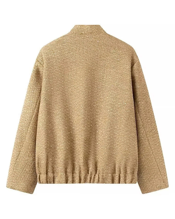 Aspen Gold Sequined Stand-Up Collar Coat for Chic Style