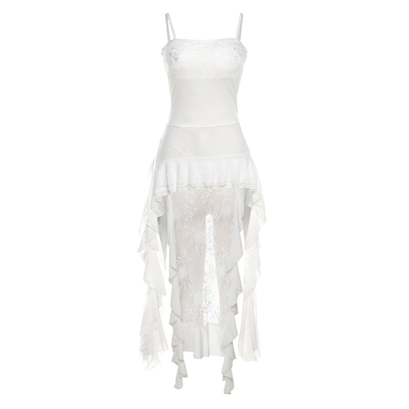 Strap off Neck Lace Stitching Irregular Asymmetric Dress - View 5