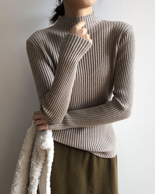 Versatile Slim Fit Half Turtleneck Striped Sweater
