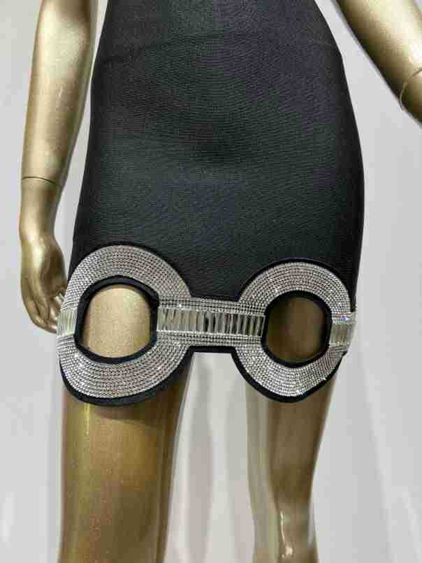 Bandage Dress Rhinestone Circle Skirt Slim Fit Dress