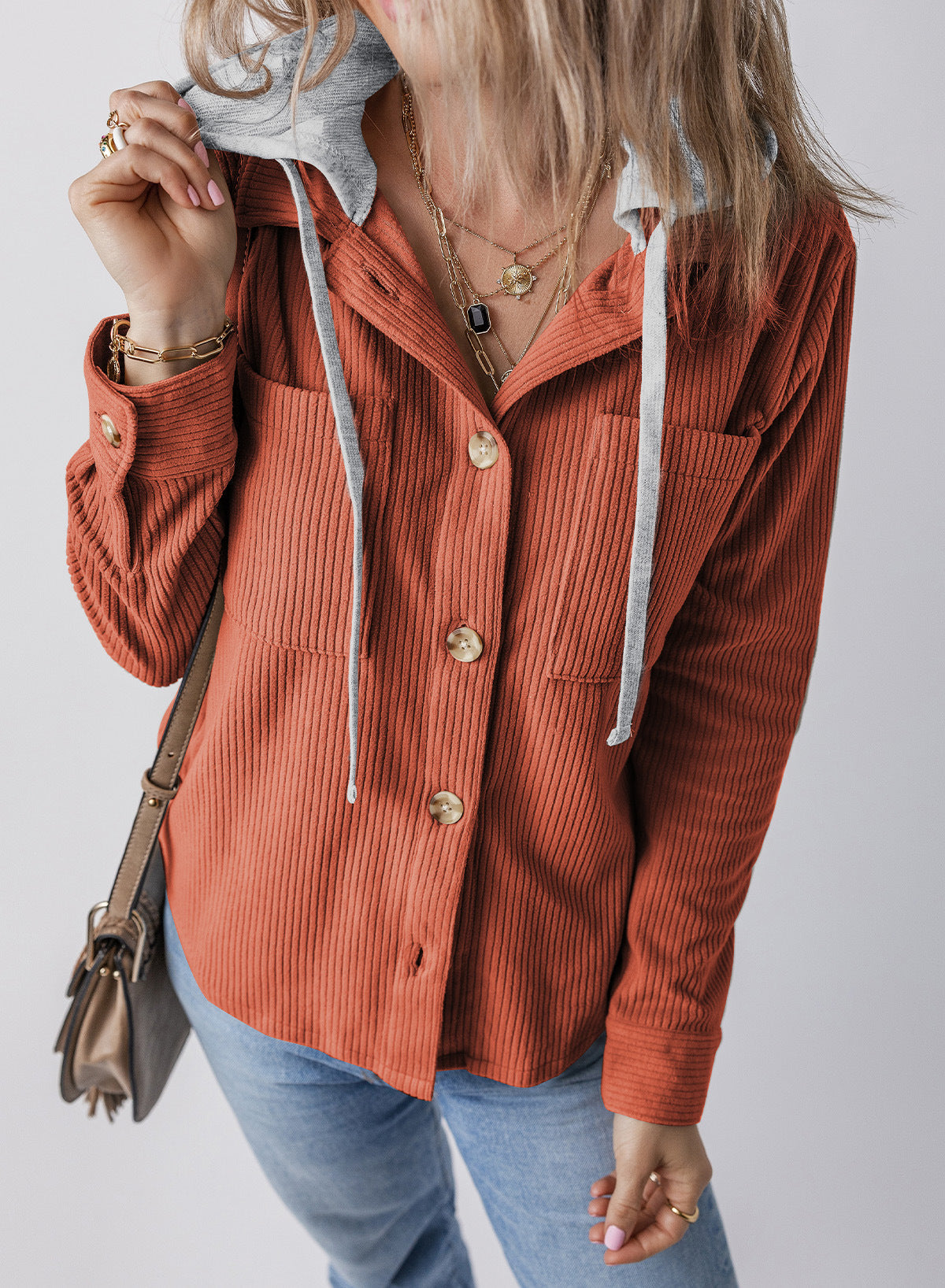 ShoptheCIC Corduroy Hooded Jacket with Stylish Lapel Design
