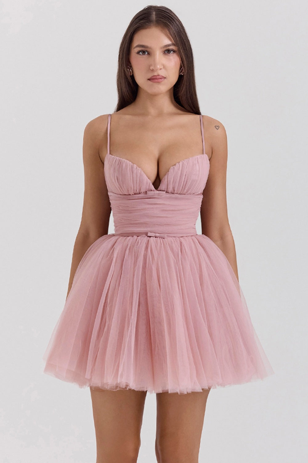 Mesh Off Shoulder Ruffled High Low Midi Dress