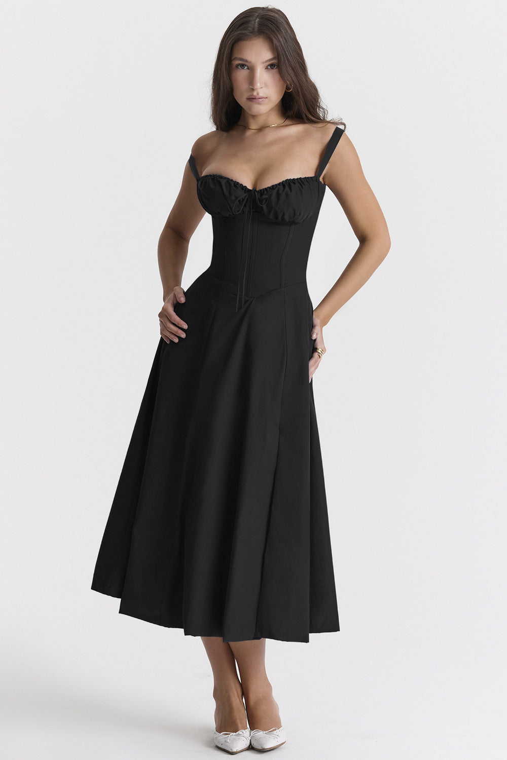 Floral Spaghetti Strap Ruched Fit and Flare Midi Dress - View 22