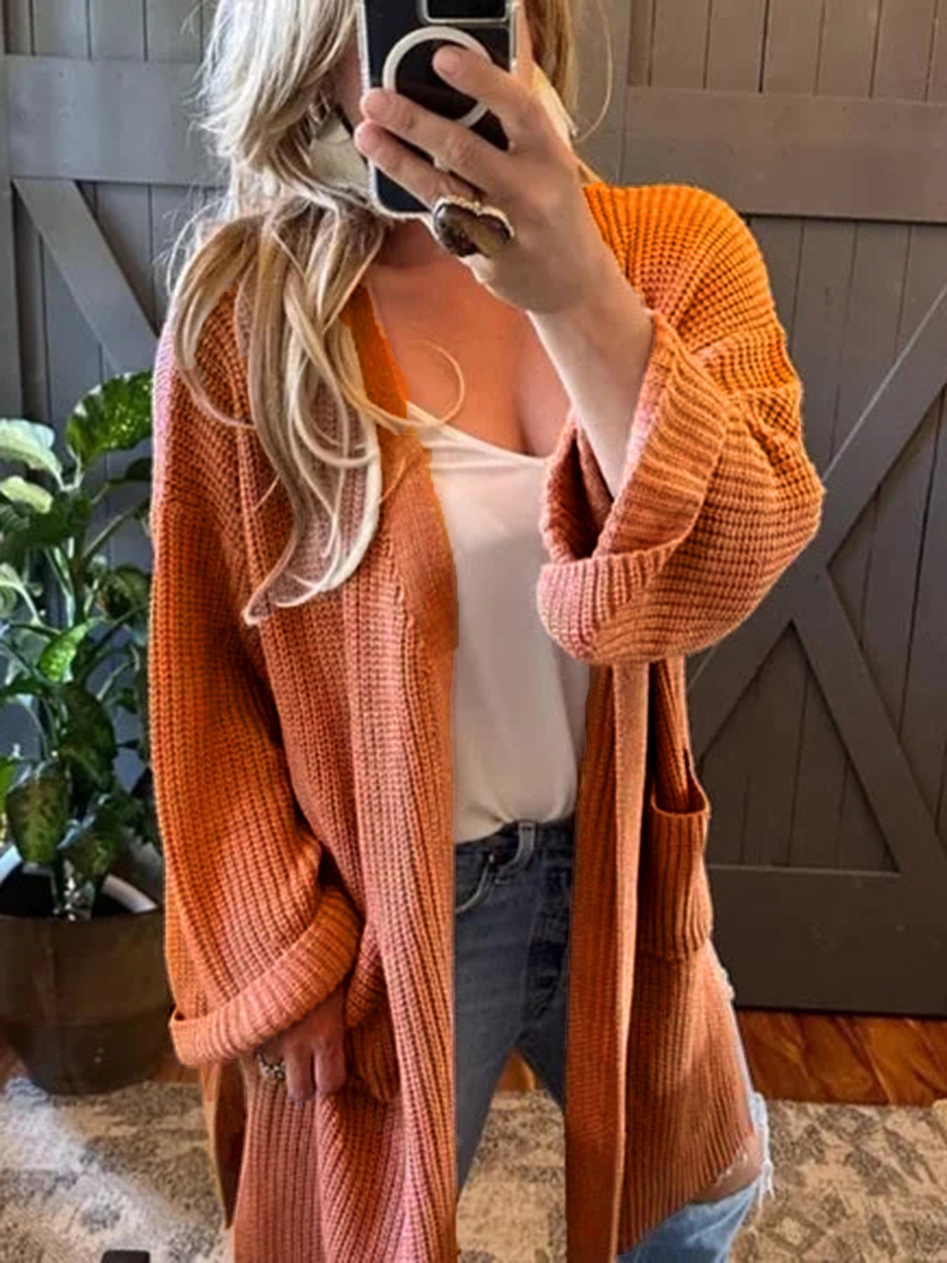 Cozy Orange Knitted Cardigan Coat for Effortless Style