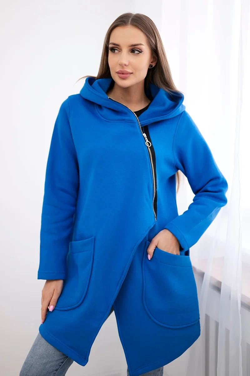 Asymmetric Zip-Up Mid-Length Fleece Sweatshirt Jacket