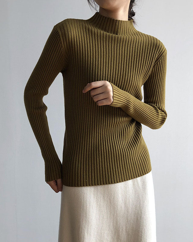 Versatile Slim Fit Half Turtleneck Striped Sweater