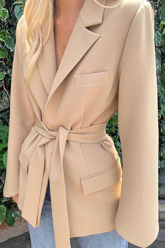 Belted Solid Color Tunic Jacket for Effortless Style