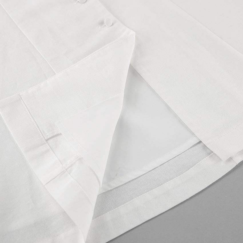 Linen Notch-Lapel Halter Button-Front Mini Dress 14