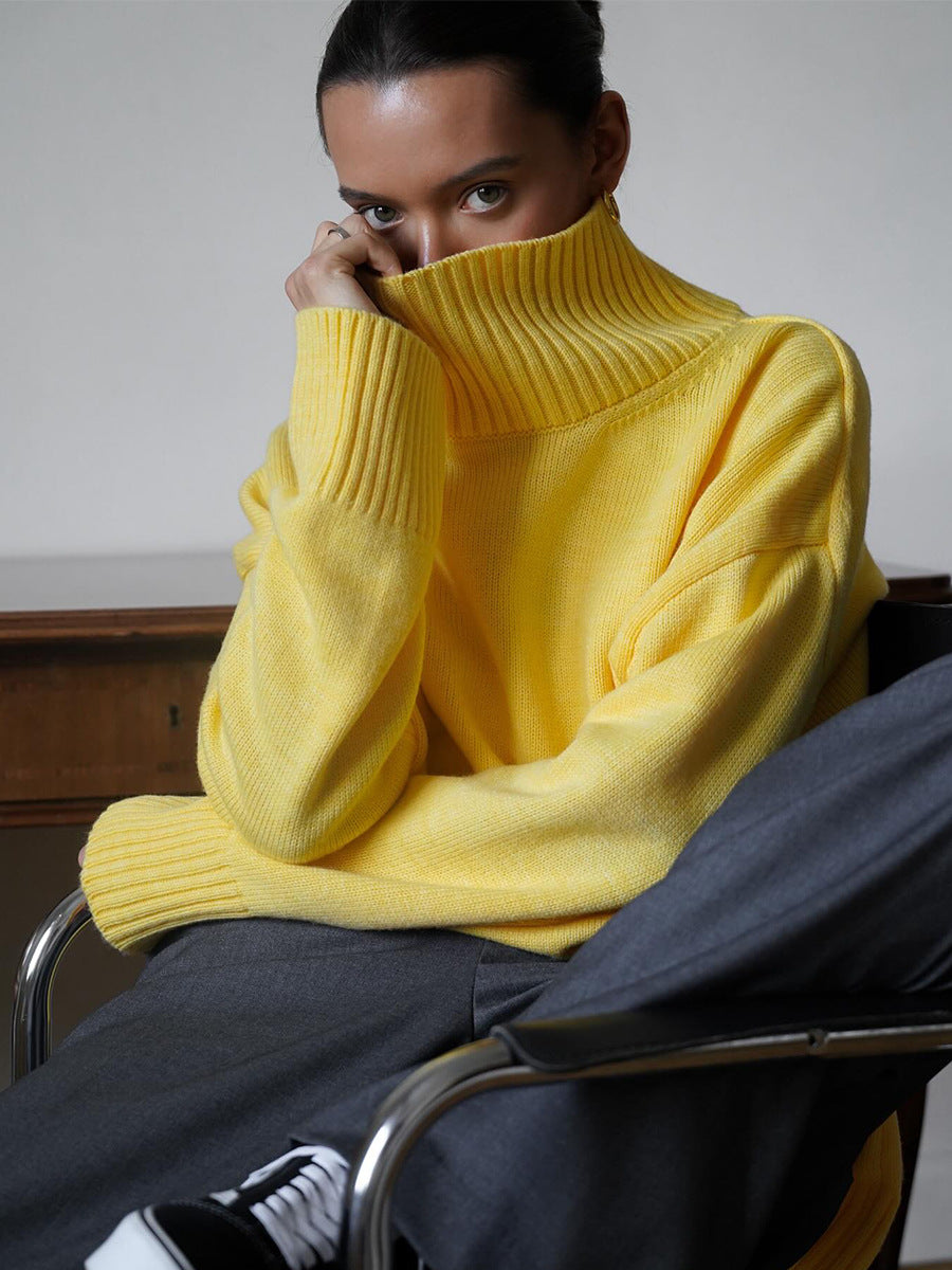 Cozy Solid Color Turtleneck Knitted Pullover Sweater