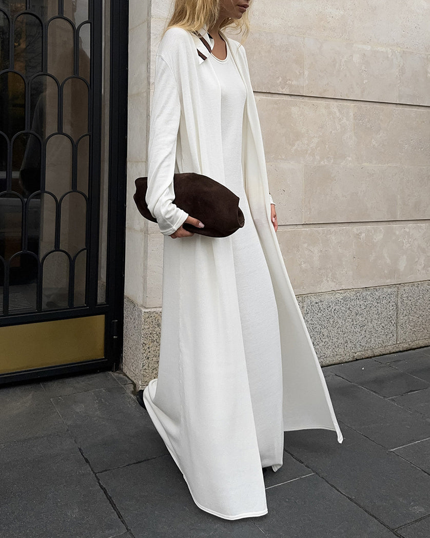 Chic Knitted Long Sleeve Cardigan with Suspender Dress Set