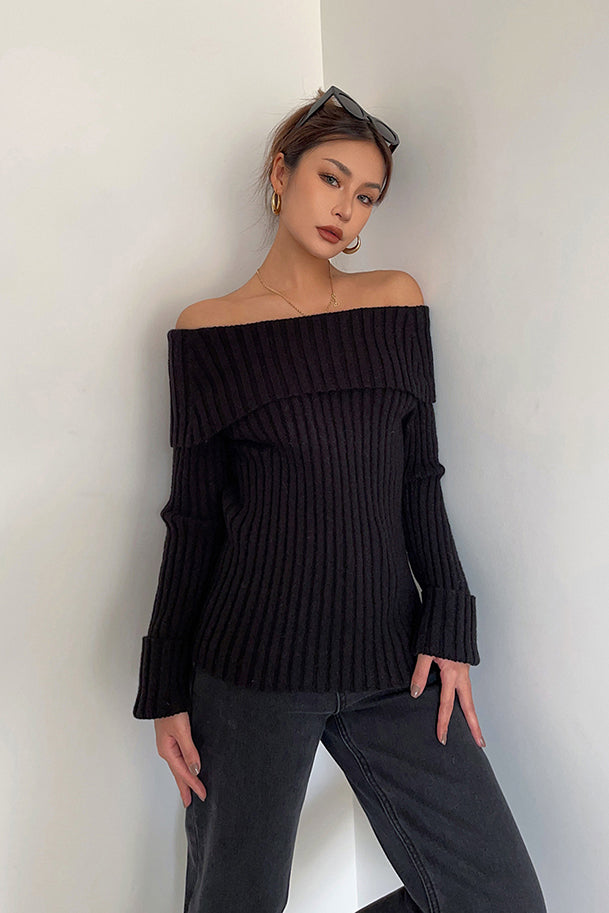 Chic Off Shoulder Rib-Knit Sweater for Effortless Style