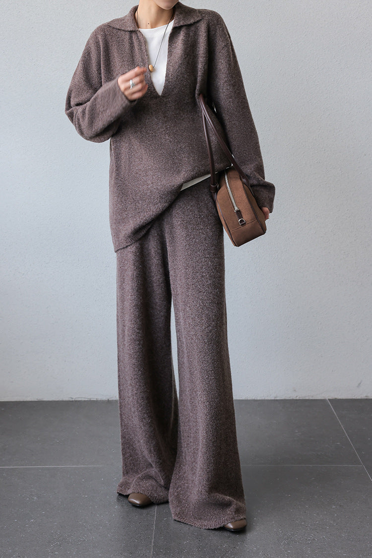 ShoptheCIC Thickened V-Neck Knitted Sweater and Pants Set