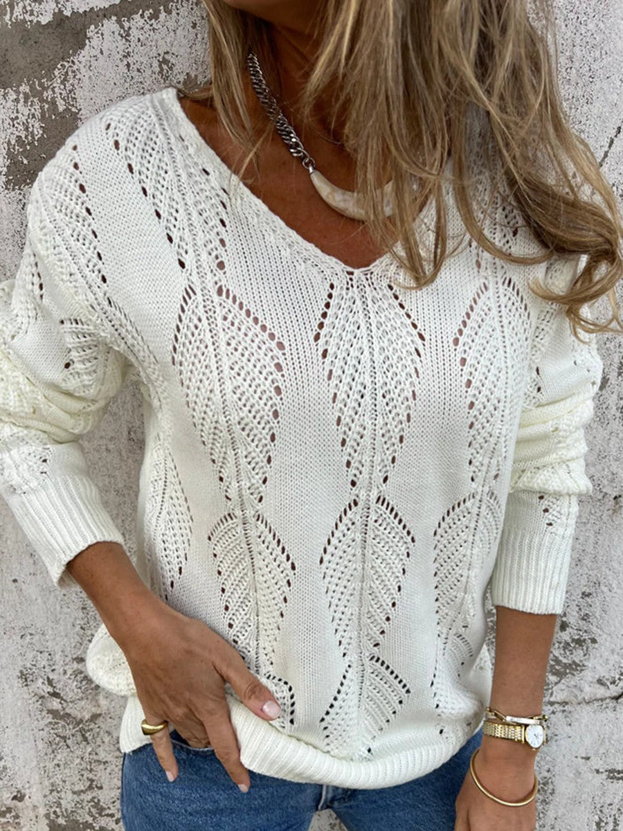 Reversible V-neck long-sleeved knitted sweater for elegance