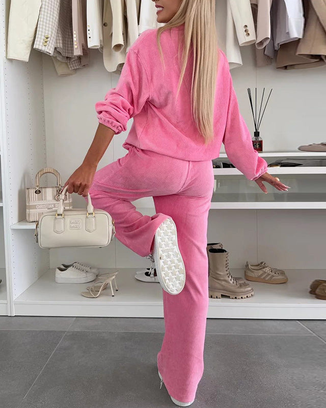 ShoptheCIC Button-Down Stand-Up Collar Jacket and Trousers Set