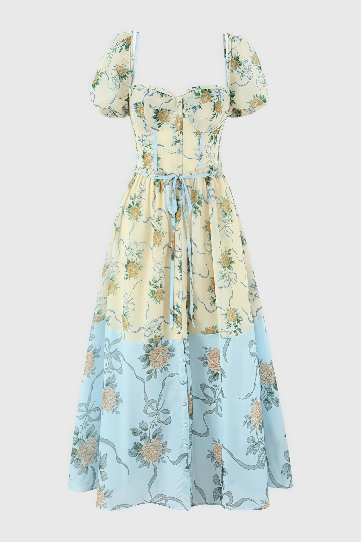 Elowen Yellow Vintage Rose Chiffon Midi Dress - View 5