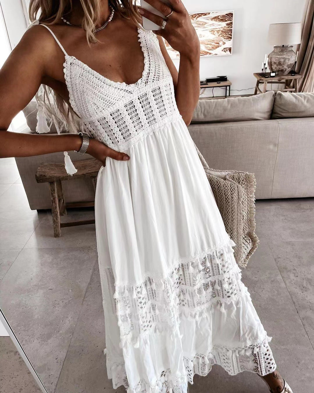 Devoted Cotton Lace Eyelet Midi Dress - Fashionpara
