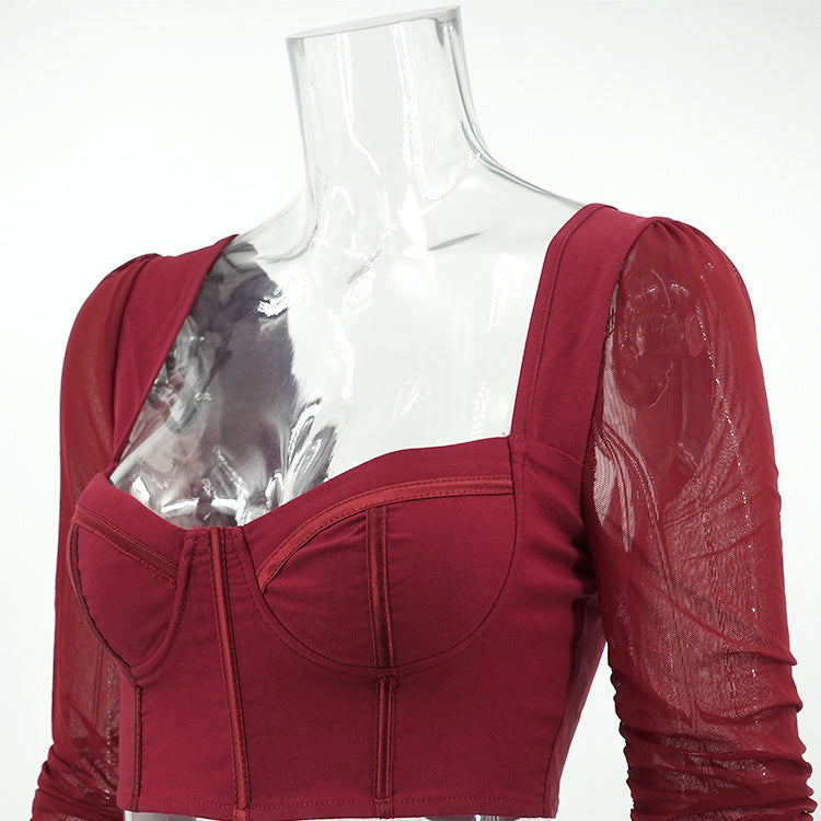 Fern Puff Long Sleeve Ruched Corset Top