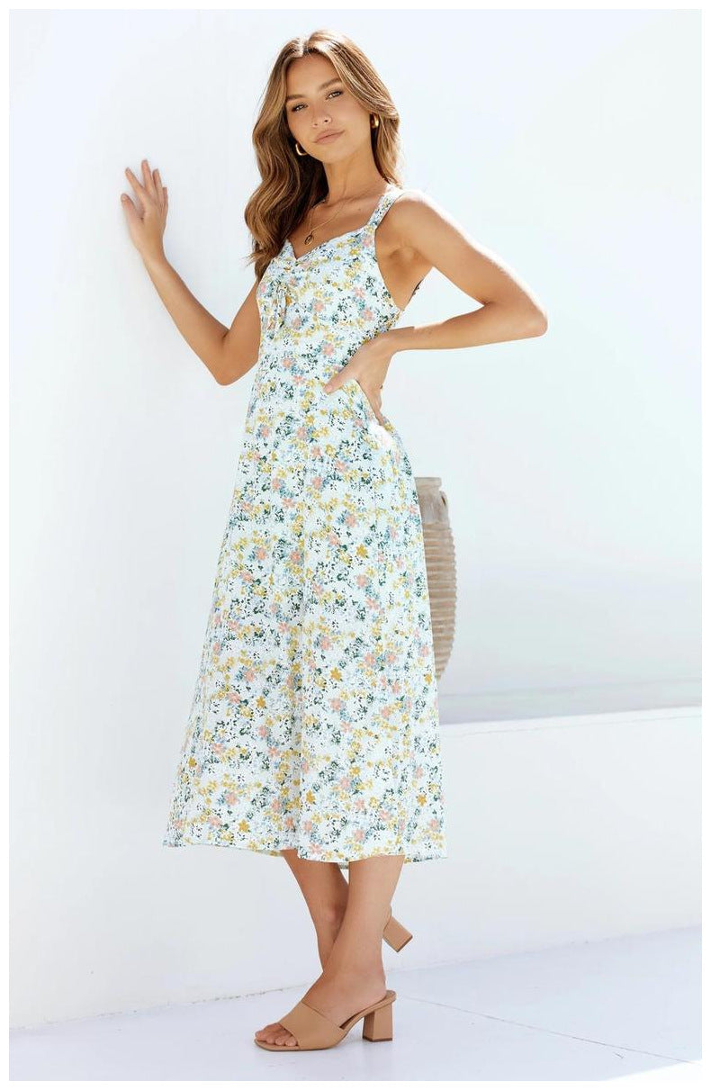 Floral Print Sleeveless A-Line Midi Dress