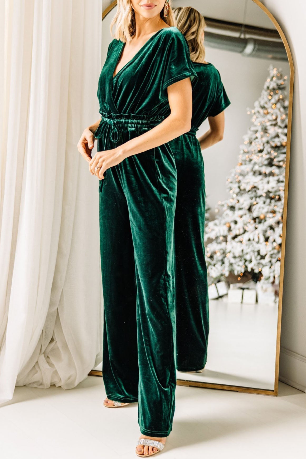 Holiday Vixen Emerald Green Velvet Jumpsuit - Fashionpara