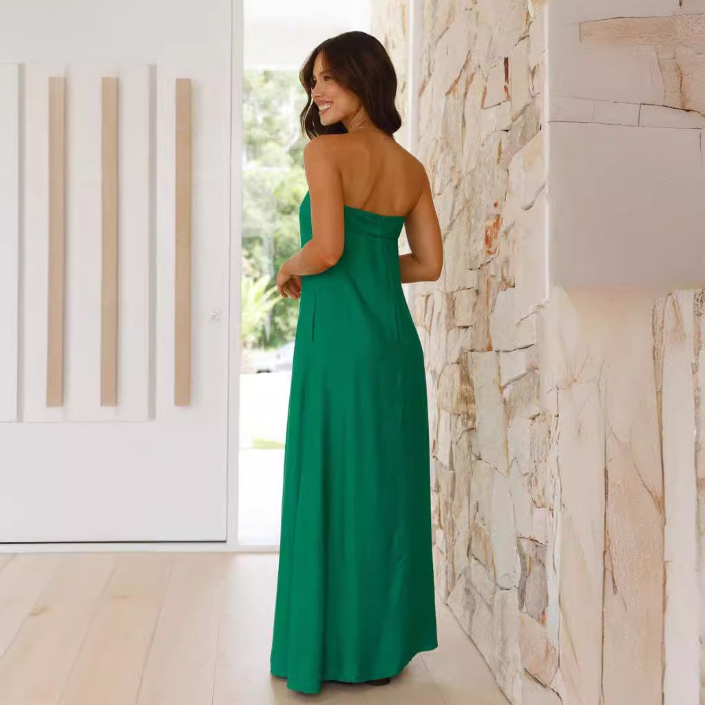 Solid Color Slim Corset Graceful Satin Maxi Dress - View 2